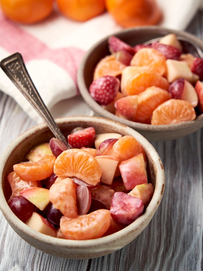 Light fruit salad with yogurt dressing - healthy