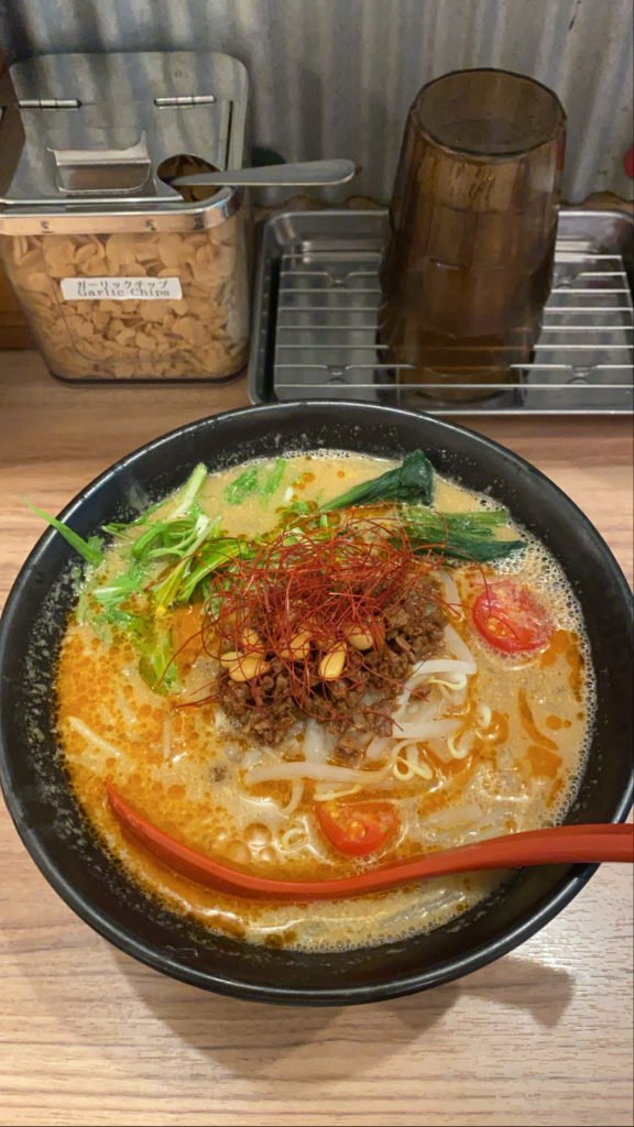 Vegetarian ramen with tofu and scrambled eggs