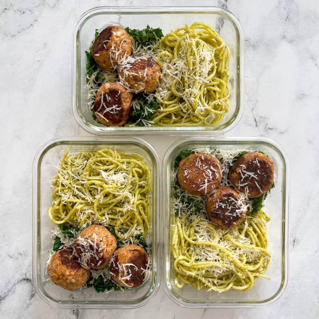 Turkey Meatballs With Channel Salt And Pesto Pasta