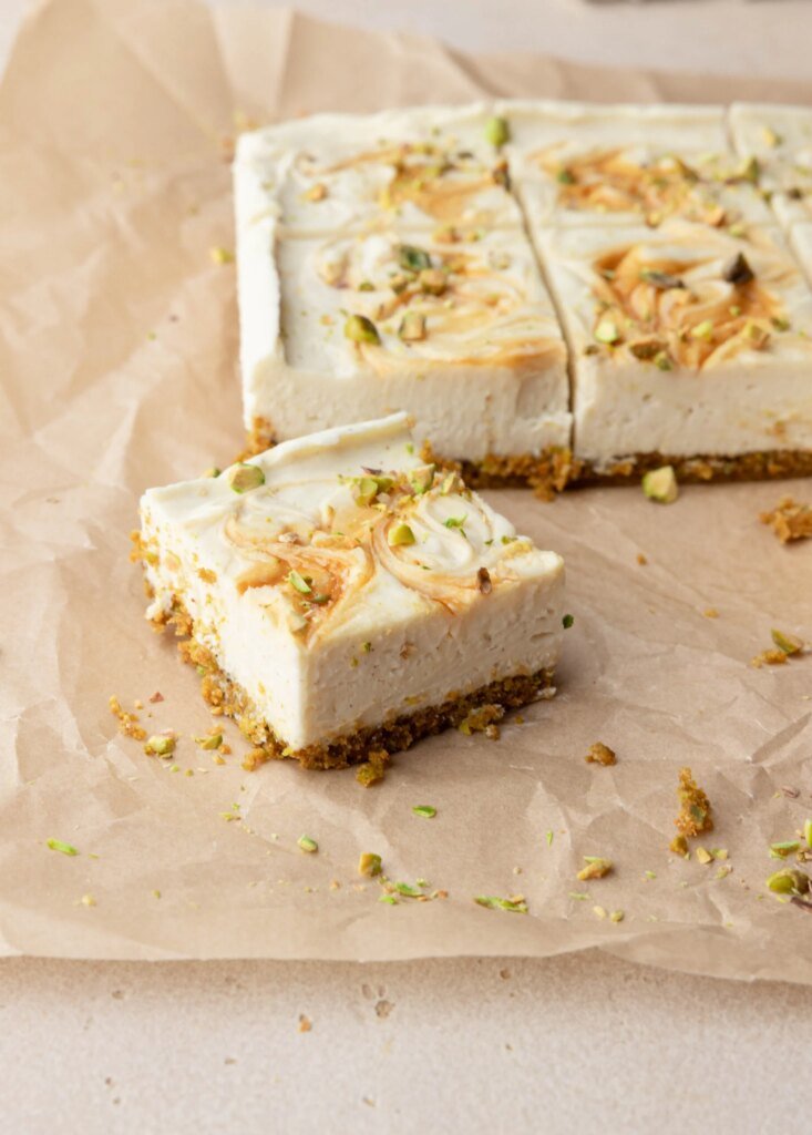 Ricotta Cheesecake Bars with Pistachio Crust (Easy and No-Bake)